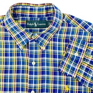 Ralph Lauren Mens Long Sleeve Plaid Button‎ Down Shirt Blue/Yellow Size L